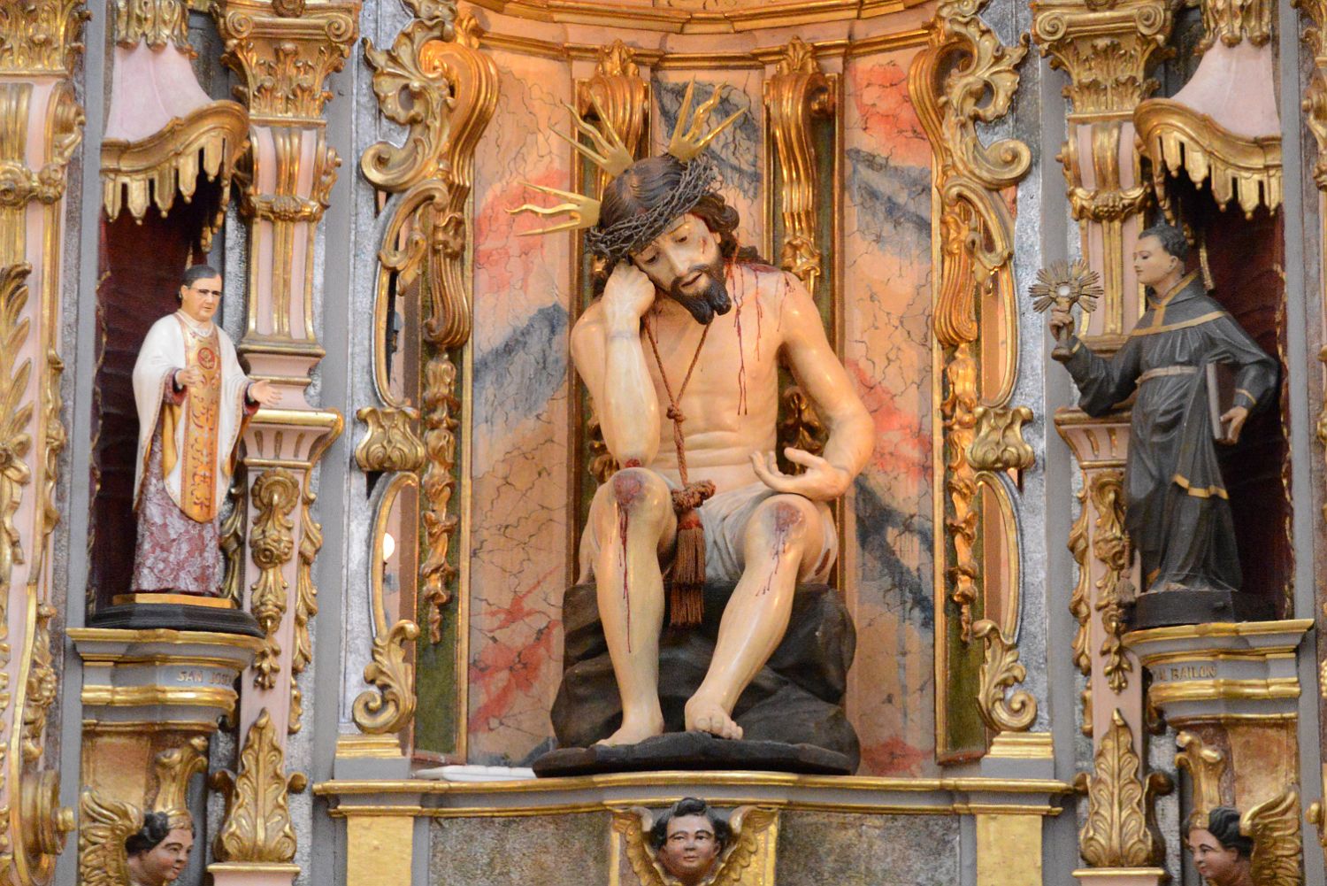 05 Basilica de Pilar Altar Christ Seated On A Rock Waiting For His Crucifixion With San Pascual Bailon and San Benito de Palermo Recoleta Buenos Aires